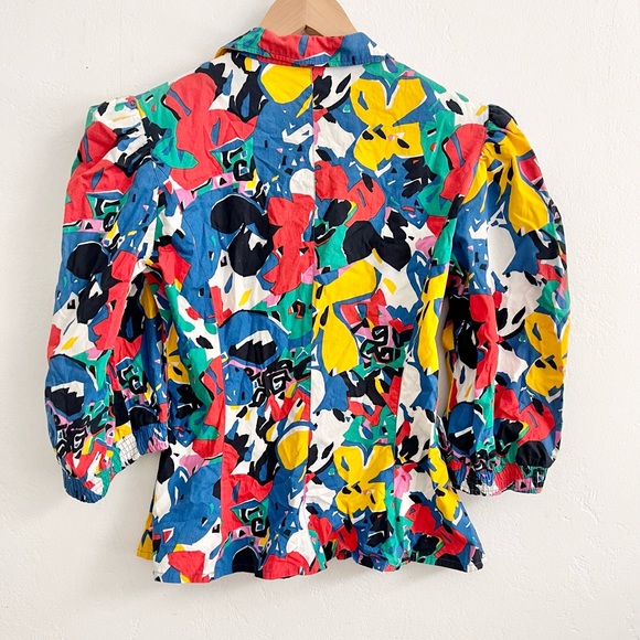 Vintage Guy LaRoche Paris Peplum Colorful Blazer Pop Art Graffiti 80s 90s Top - Picture 5 of 11